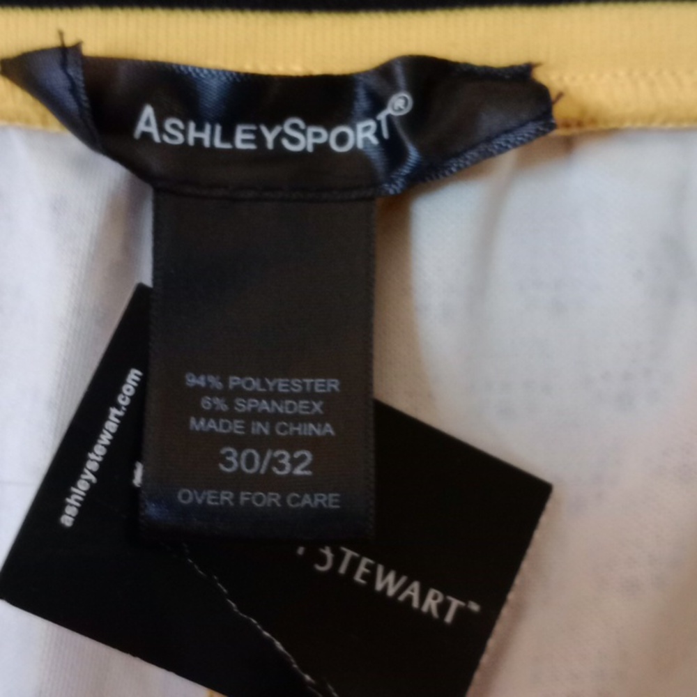 ASHLEY STEWART SPORT, YELLOW AND BLACK PRINT PANTS, SIZE 30-32 - Picture 5 of 10